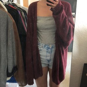 Burgundy Oversized Knit Cardigan